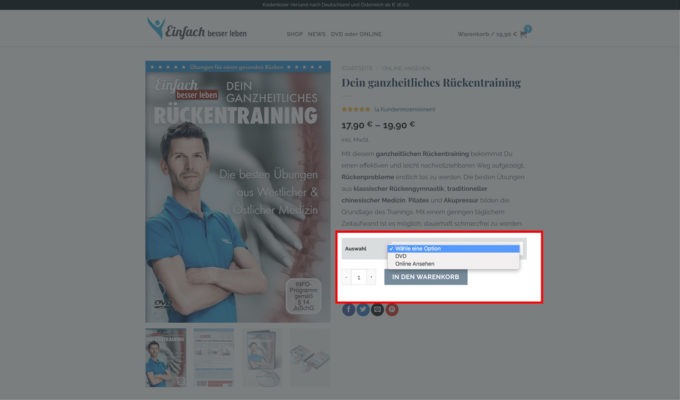 Option zwischen DVD und Online ansehen