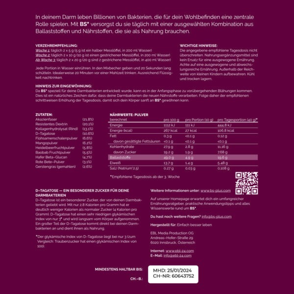 Ballaststoffe Plus — BS+ Inhaltsstoffe